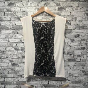 EUC New York & Company  Stretch White & Black Lace Blouse Size S